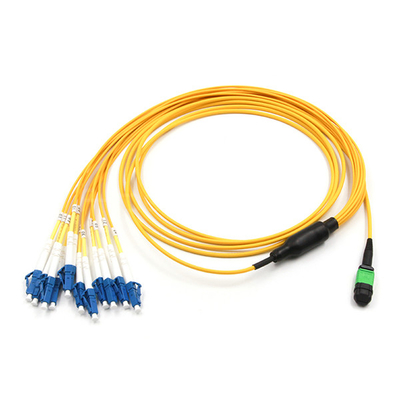 12 Fiber MPO To LC Patch Cable With A 2.0mm Single Mode 9/125 OFNP Plenum Yellow Jacket