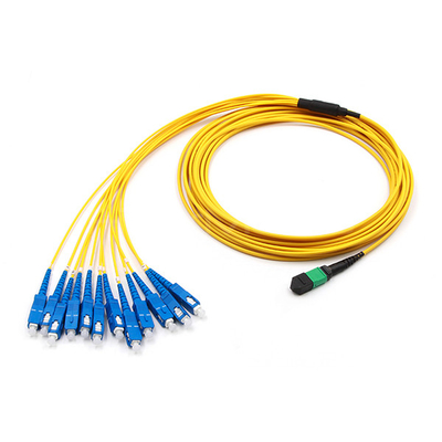 Data Center MPO Breakout Cable 12 Fibers With A 2.0mm Single Mode 9/125 OFNP Plenum