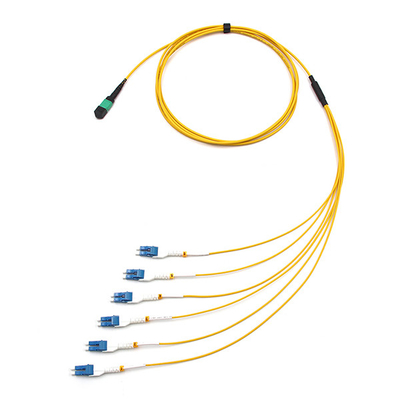 MPO/APC Male To 6 LC Uniboot Single Mode Breakout Cable OFNR Yellow Jacket