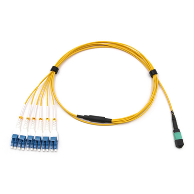 MPO/APC Male To 6 LC Uniboot Single Mode Breakout Cable OFNR Yellow Jacket