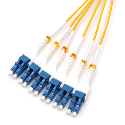 MPO/APC Male To 6 LC Uniboot Single Mode Breakout Cable OFNR Yellow Jacket