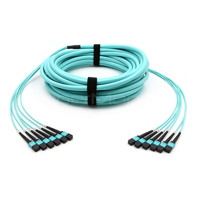 Female to Female 6 x MPO Trunk Cable Assembly 72 Fibers OM3 OFNR Aqua Jack
