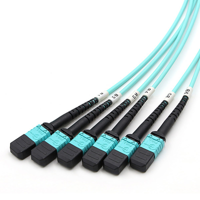 Female to Female 6 x MPO Trunk Cable Assembly 72 Fibers OM3 OFNR Aqua Jack