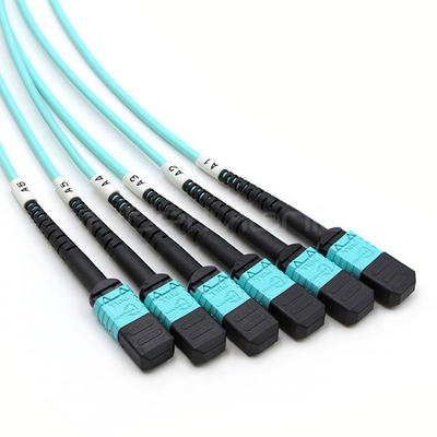 Female to Female 6 x MPO Trunk Cable Assembly 72 Fibers OM3 OFNR Aqua Jack