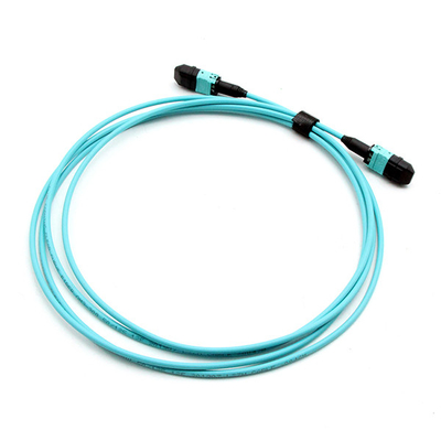 Female To Female MPO Trunk Cable Assembly 12 Fibers OM3 OFNR Aqua Jacket