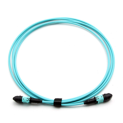 Female To Female MPO Trunk Cable Assembly 12 Fibers OM3 OFNR Aqua Jacket