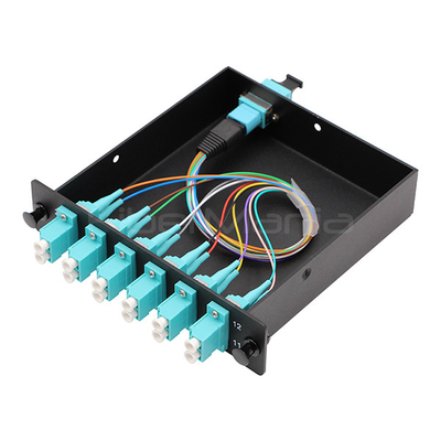 Telecommunication Networks MPO Cassette With 6 OM3 Multimode LC Duplex Adapters