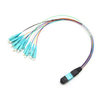 Male to LC/UPC Harness MPO Fanout Cable 12 Fibers OM3 50/125 10G Hytrel Jacket