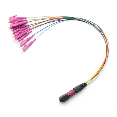 12 Fibers MPO Fanout Cable OM4 50/125 10G Hytrel Jacket ROHS Compliant