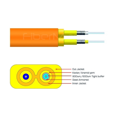 2 Core Optical Fiber Cables Flat Fiber Optic Cable Duplex Armored