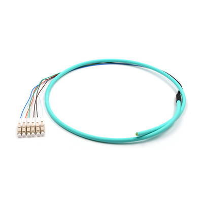 LC UPC 6 Cores PVC Bundle Fan Out Fiber Cable Multimode OM3 Aqua Jacket