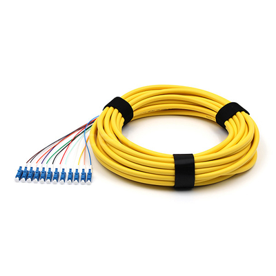LC/UPC 12 Cores LSZH Bundle Fan Out Single Mode Fiber Pigtail 9/125um Yellow Jacket