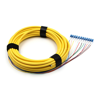 LC/UPC 12 Cores LSZH Bundle Fan Out Single Mode Fiber Pigtail 9/125um Yellow Jacket