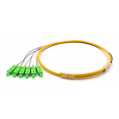 SC APC 6 Cores PVC Bundle Fan Out Single Mode Fiber Pigtails OS2 Yellow Jacket