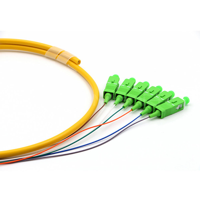 SC APC 6 Cores PVC Bundle Fan Out Single Mode Fiber Pigtails OS2 Yellow Jacket