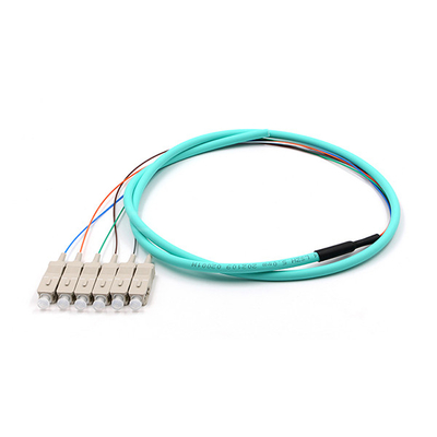 SC UPC 6 Cores PVC Bundle Fan Out Fiber Optic Cable Pigtail Multimode OM3 Aqua Jacket
