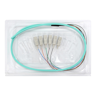 SC UPC 6 Cores PVC Bundle Fan Out Fiber Optic Cable Pigtail Multimode OM3 Aqua Jacket