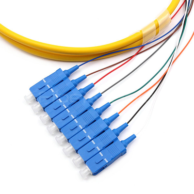 SC UPC 8 Cores PVC Bundle Fan Out Fiber Cable Single Mode OS2 Yellow Jacket