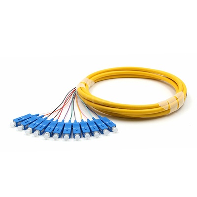 SC UPC 12 Cores PVC Bundle Fan Out Fiber Cable Pigtail Single Mode OS2 Yellow Jacket