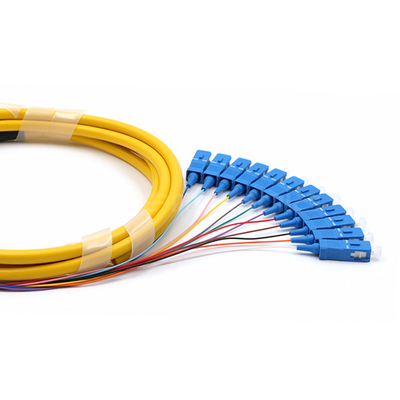 SC UPC 12 Cores PVC Bundle Fan Out Fiber Cable Pigtail Single Mode OS2 Yellow Jacket