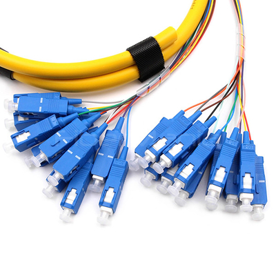 SC UPC 24 Cores Fiber Optic Pigtail OFNR W/2 Bundles Fiber Breakout Cable OS2 Yellow Jacket