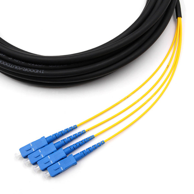 SC UPC 4 Cores Waterproof Fiber Optic Pigtail Single Mode OS2 PE Black Jacket