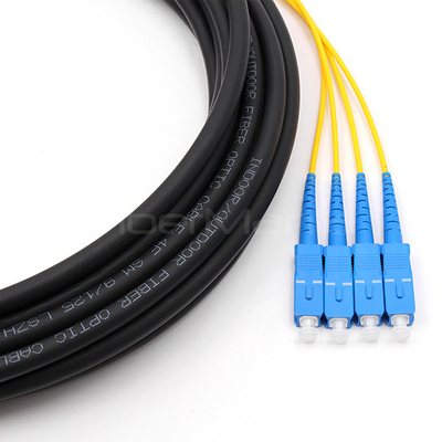 SC UPC 4 Cores Waterproof Fiber Optic Pigtail Single Mode OS2 PE Black Jacket