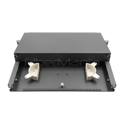 19 Inch 1U Fiber Optic Patch Panel Rack Mount 3 LGX Adapter Panels With 2 Spool