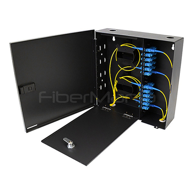 OEM ODM Wall Mount Fiber Enclosure Holds 4 LGX Adapter Panels With Single Door Black