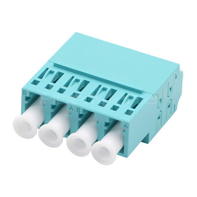 LC To LC OM3 Multimode Aqua Quad Fiber Optic Adapter No Flange With Interal Automatic Dust Cap