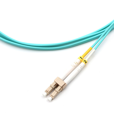 LC UPC To LC UPC Fiber Optic Patch Cable Duplex OM3 Multimode OFNR 2.0mm Aqua