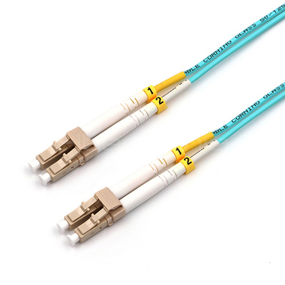 LC UPC To LC UPC Fiber Optic Patch Cable Duplex OM3 Multimode OFNR 2.0mm Aqua