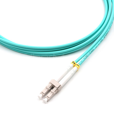 Indoor LC UPC To LC UPC Fiber Optic Patch Cable Duplex Armored OM3 Multimode LSZH 3.0mm Aqua