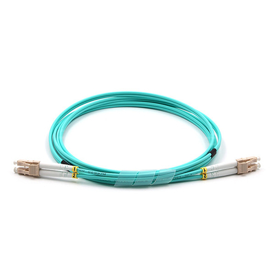 Indoor LC UPC To LC UPC Fiber Optic Patch Cable Duplex Armored OM3 Multimode LSZH 3.0mm Aqua