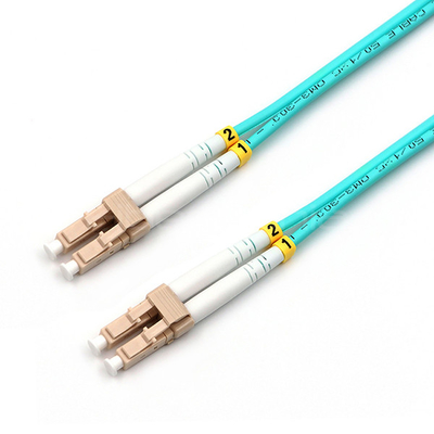 Indoor LC UPC To LC UPC Fiber Optic Patch Cable Duplex Armored OM3 Multimode LSZH 3.0mm Aqua