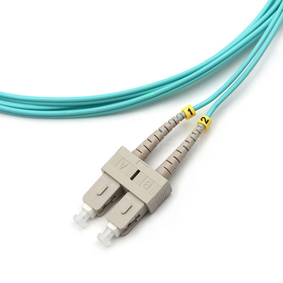 SC UPC To LC UPC Fiber Optic Patch Cable Duplex OM3 Multimode OFNR 2.0mm Aqua