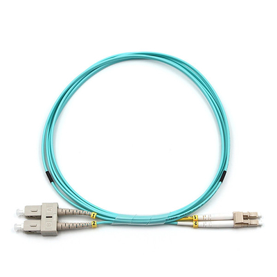 SC UPC To LC UPC Fiber Optic Patch Cable Duplex OM3 Multimode OFNR 2.0mm Aqua