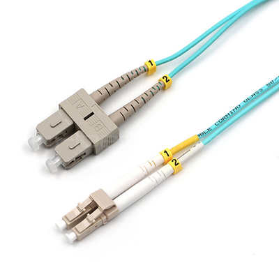 SC UPC To LC UPC Fiber Optic Patch Cable Duplex OM3 Multimode OFNR 2.0mm Aqua