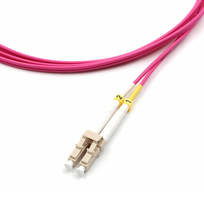 LC UPC To LC UPC Fiber Optic Patch Cable Duplex OM4 Multimode OFNR 2.0mm Magenta