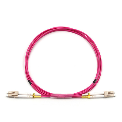LC UPC To LC UPC Fiber Optic Patch Cable Duplex OM4 Multimode OFNR 2.0mm Magenta