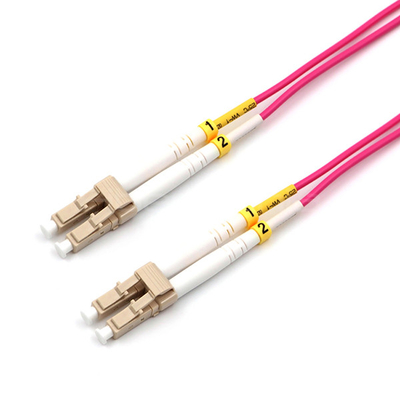LC UPC To LC UPC Fiber Optic Patch Cable Duplex OM4 Multimode OFNR 2.0mm Magenta