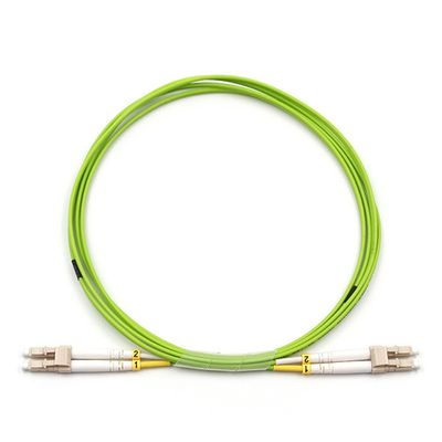 LC UPC To LC UPC Fiber Optic Patch Cable Duplex OM5 Multimode OFNR 2.0mm Lime Green