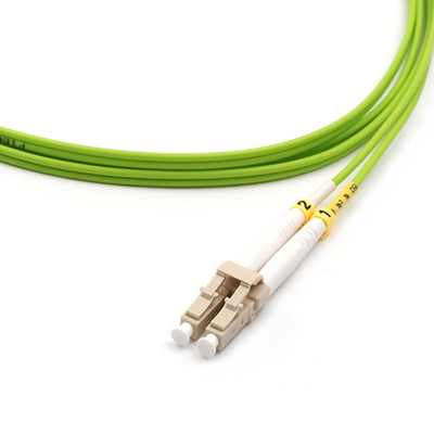 LC UPC To LC UPC Fiber Optic Patch Cable Duplex OM5 Multimode OFNR 2.0mm Lime Green