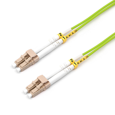 LC UPC To LC UPC Fiber Optic Patch Cable Duplex OM5 Multimode OFNR 2.0mm Lime Green