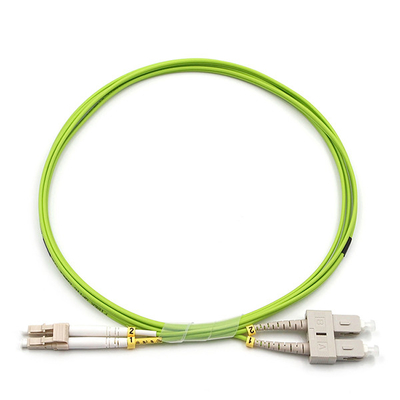 LC UPC To SC UPC Fiber Optic Patch Cable Duplex OM5 Multimode OFNR 2.0mm Lime Green