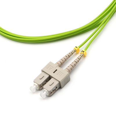 LC UPC To SC UPC Fiber Optic Patch Cable Duplex OM5 Multimode OFNR 2.0mm Lime Green