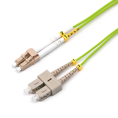 LC UPC To SC UPC Fiber Optic Patch Cable Duplex OM5 Multimode OFNR 2.0mm Lime Green