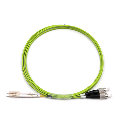 LC UPC To FC UPC Fiber Optic Patch Cable Duplex OM5 Multimode OFNR 2.0mm Lime Green