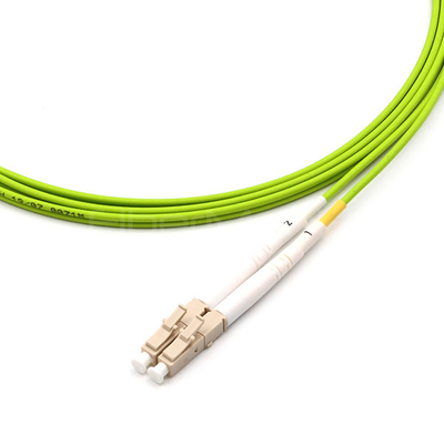 LC UPC To FC UPC Fiber Optic Patch Cable Duplex OM5 Multimode OFNR 2.0mm Lime Green