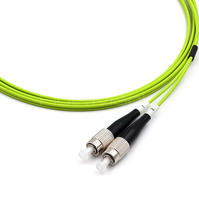 LC UPC To FC UPC Fiber Optic Patch Cable Duplex OM5 Multimode OFNR 2.0mm Lime Green